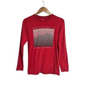 Maroon Bells Mountain Aspen Snowmass Souvenir Red Long Sleeve T-Shirt Size Small